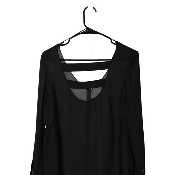 Zara Women's Blouse Black V-Neck Back Straps Long Sleeve Chiffon Shirt Top Small - Picture 5 of 9